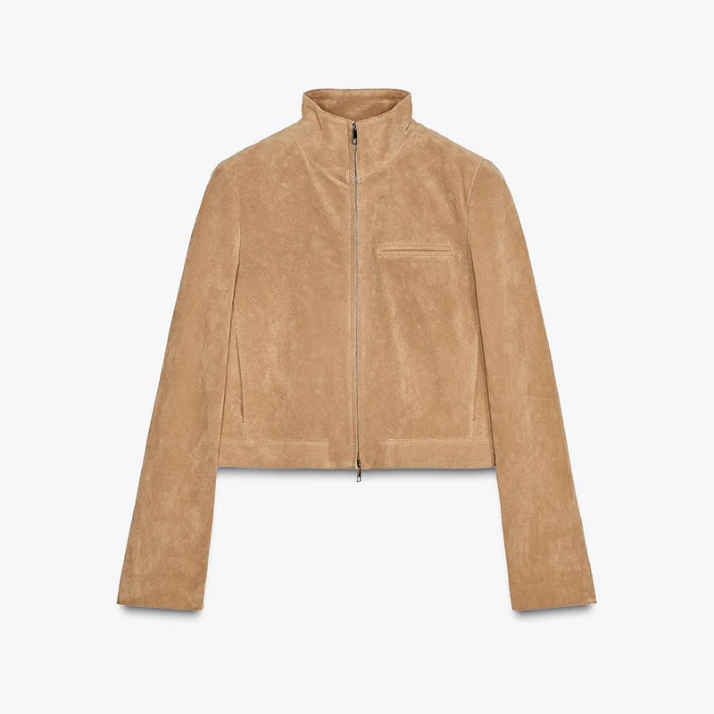 Kurze Jacke in Wildlederoptik mit Stehkragen Éliane