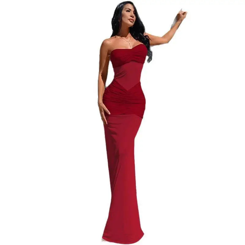 Robe longue bustier à empiècements de tulle Laurine