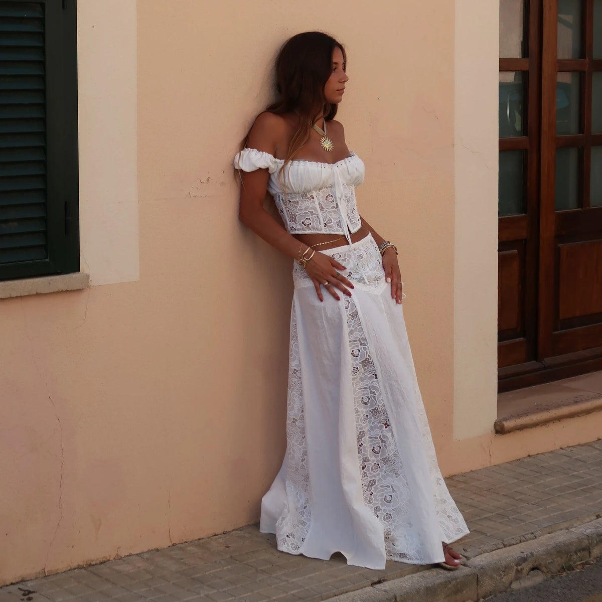 Ensemble haut en dentelle et jupe longue Nadège
