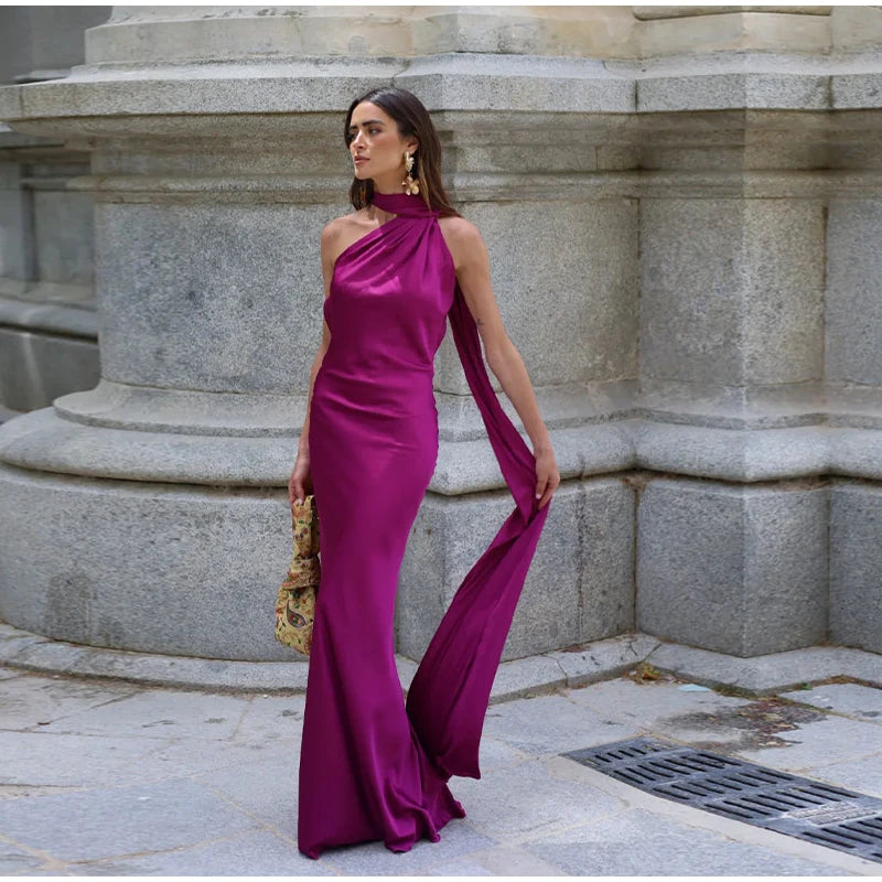 Robe de soirée en satin à ruban Isaure