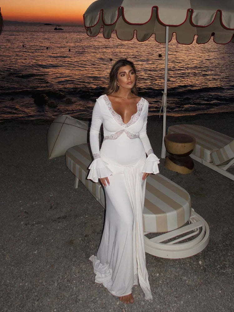 Robe longue col en V profond Ilona