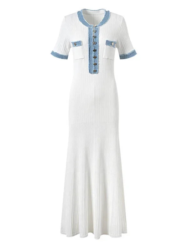 Robe longue effet denim boutonnée Aude
