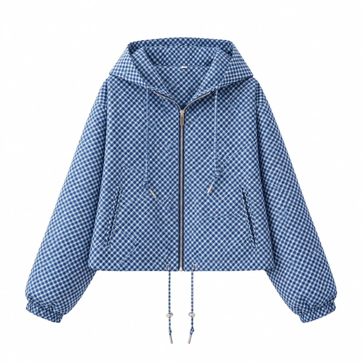 Veste courte à carreaux à capuche Célia
