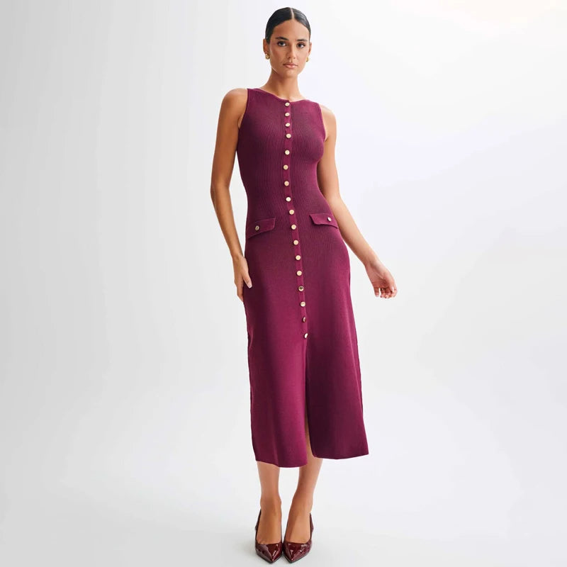 Robe longue en maille sans manches Jade