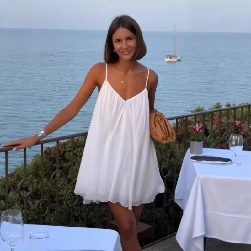 Robe courte plissée en mousseline Emmanuelle