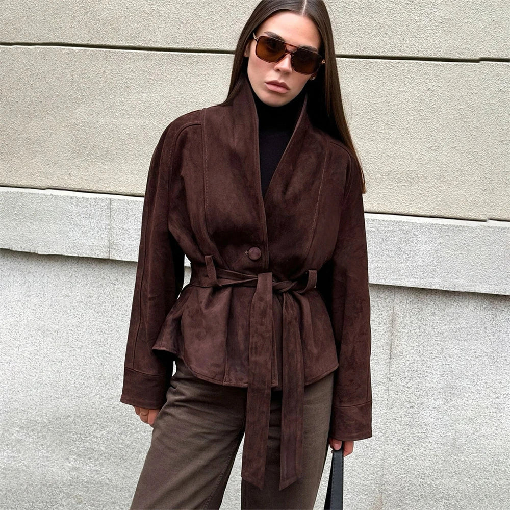 Jacke in Wildlederoptik mit Bindeband Babette