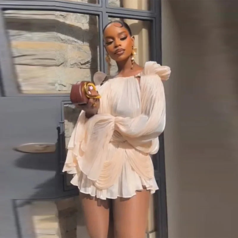 Robe en tulle drapée à manches évasées Carmen