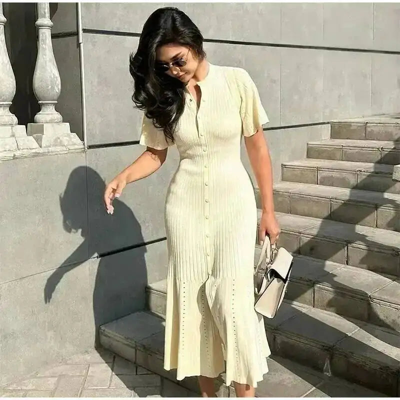 Robe longue en maille boutonnée Noémie