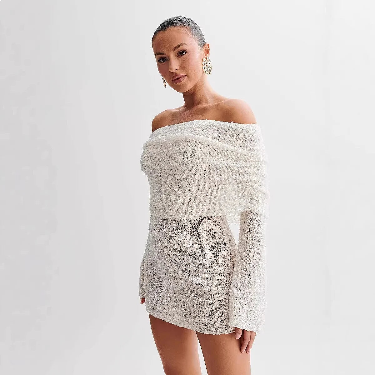 Robe en maille épaules dénudées Simone
