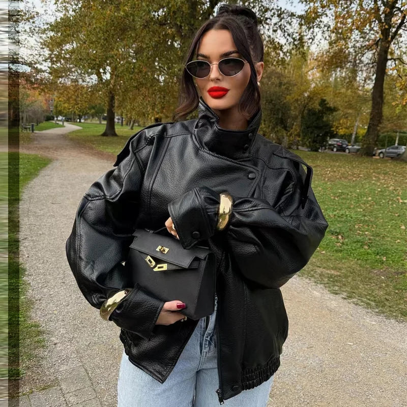 Blouson aviateur court effet cuir Léna