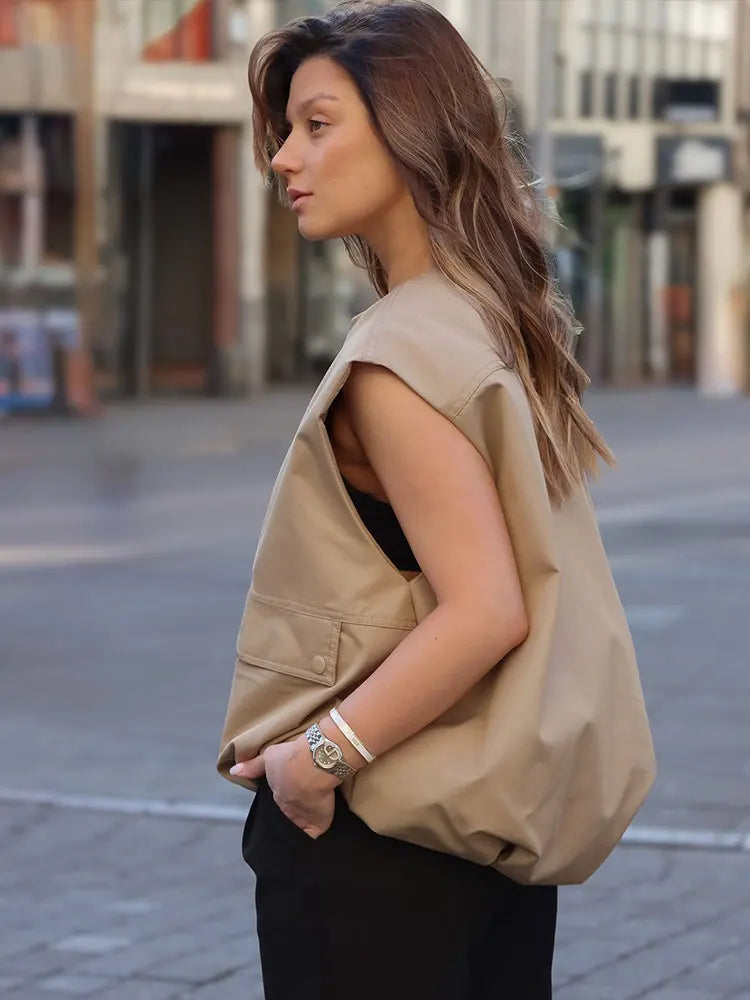 Clothilde zip-up sleeveless pocket vest