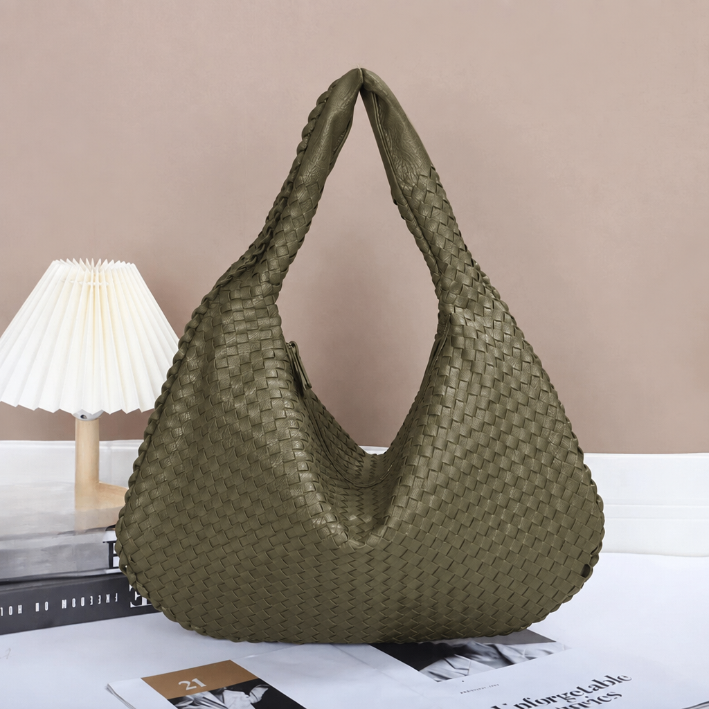 Grand sac hobo tressé Gabrielle – Olive