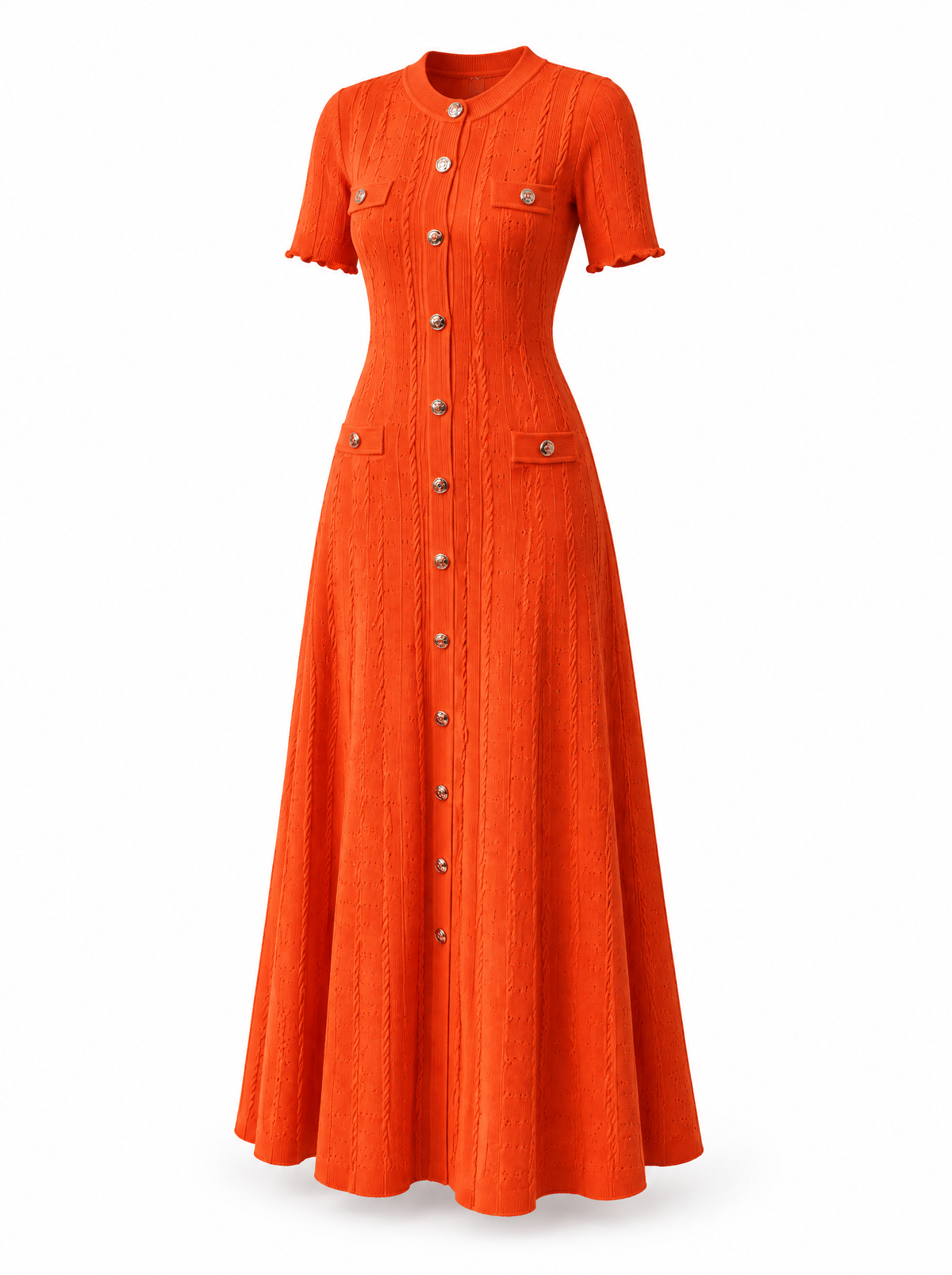 Robe longue en maille boutonnée à manches courtes Octavie