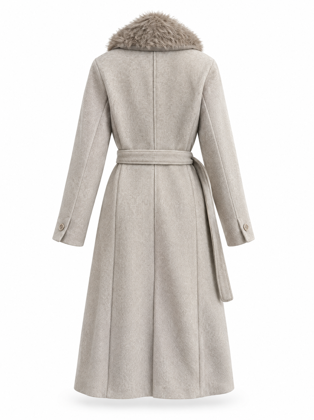 Manteau ceinturé à col en fausse fourrure Lisette
