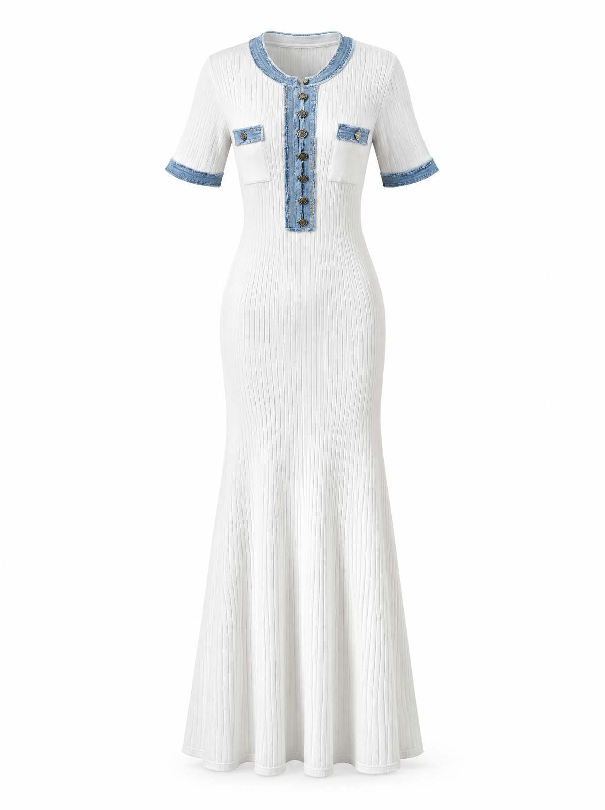 Robe longue effet denim boutonnée Aude