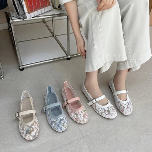 Ballerines en filet fleuri à bride Calixte