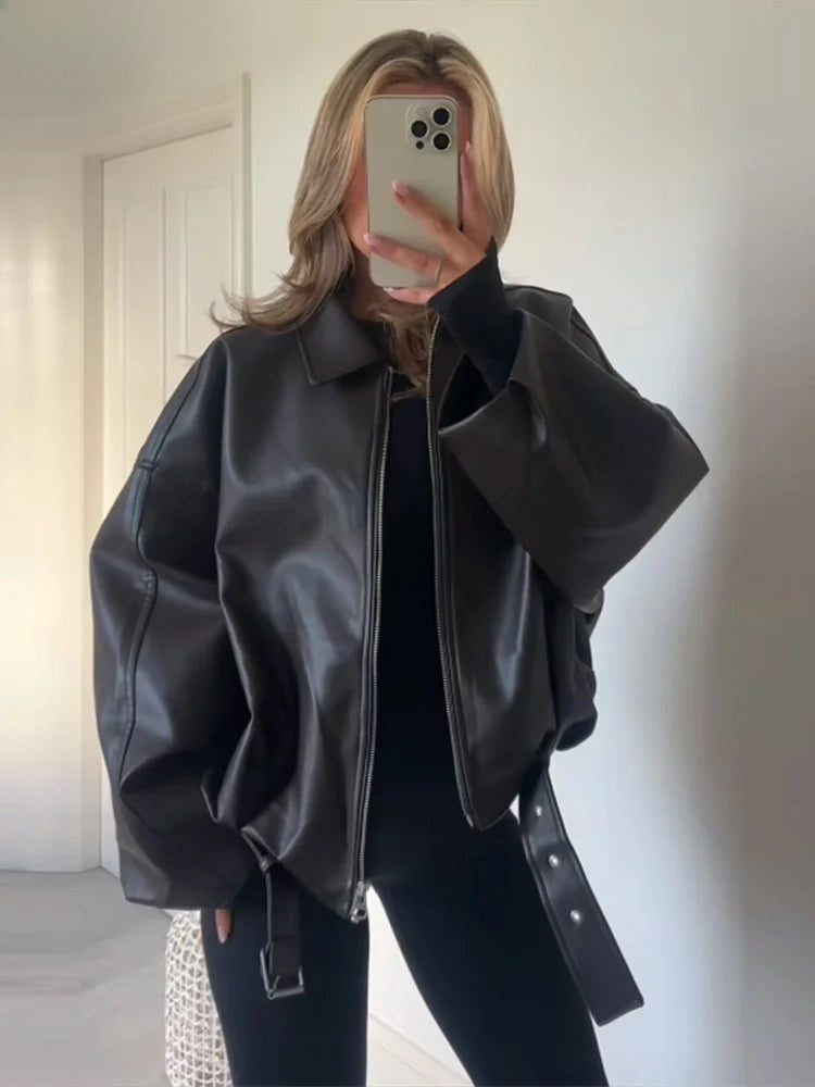 Veste ceinturée effet cuir Naomi
