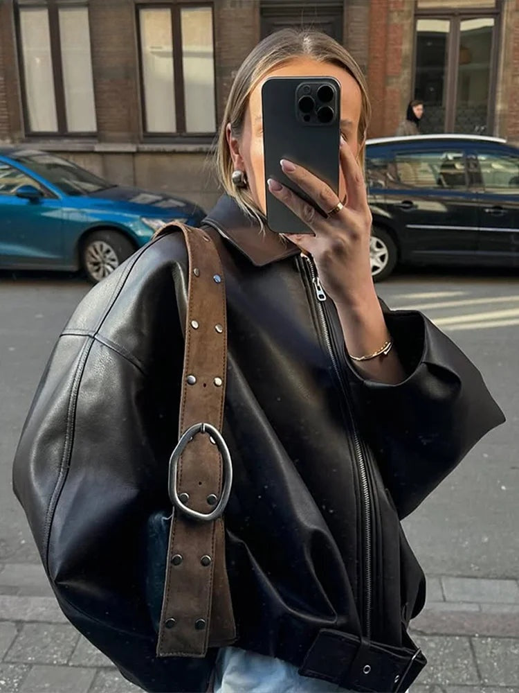 Veste ceinturée effet cuir Naomi