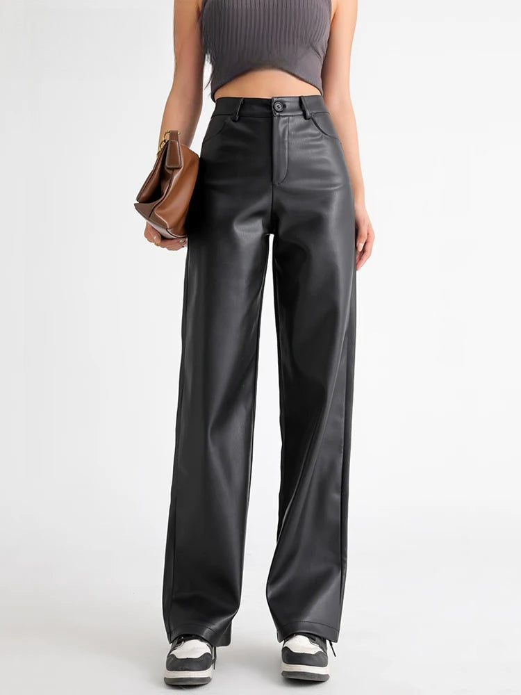 Pantalon large doublé effet cuir Clélia