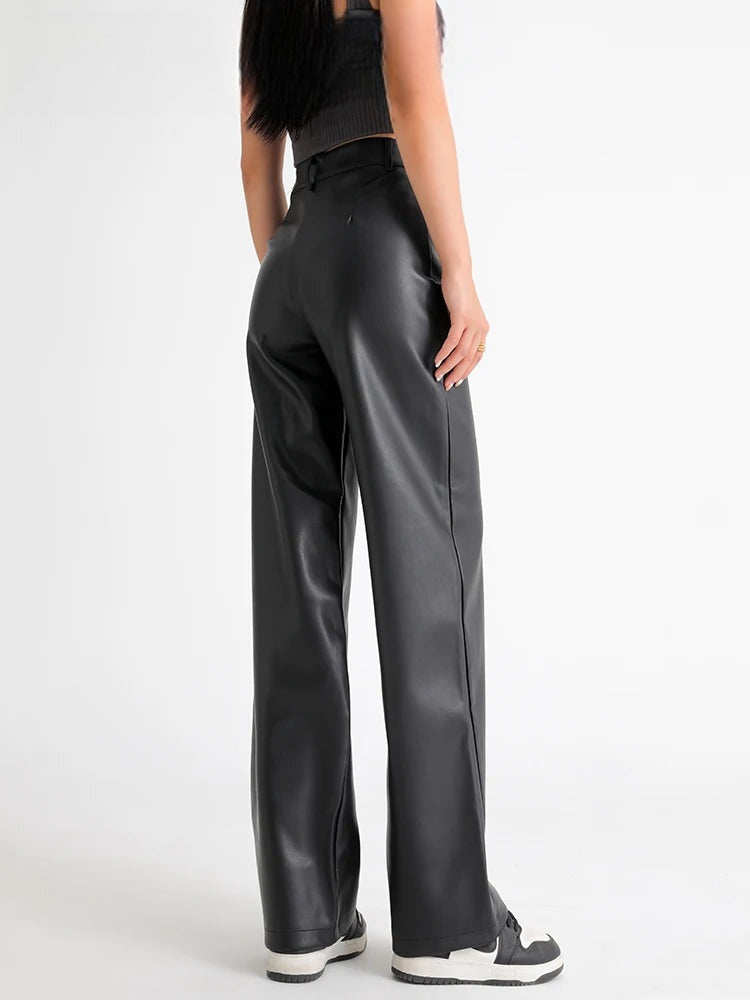 Pantalon large doublé effet cuir Clélia
