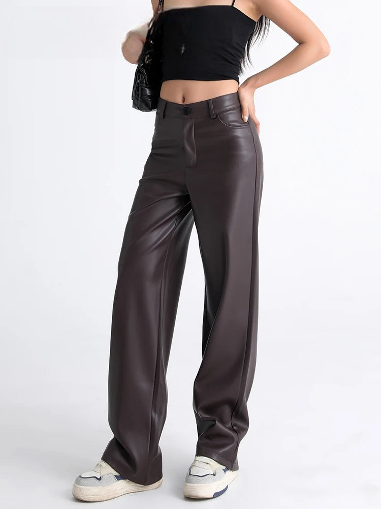 Pantalon large doublé effet cuir Clélia