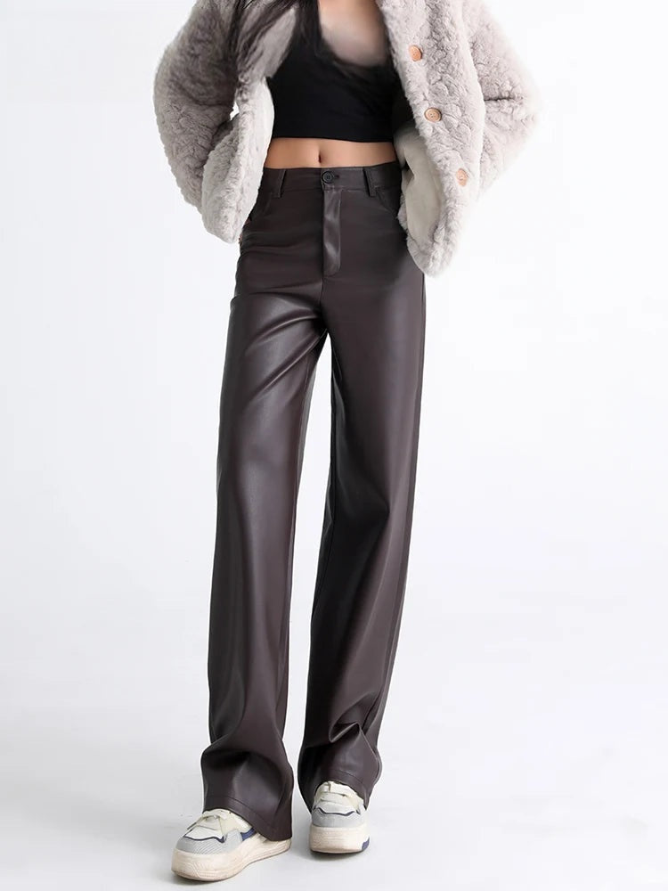 Pantalon large doublé effet cuir Clélia