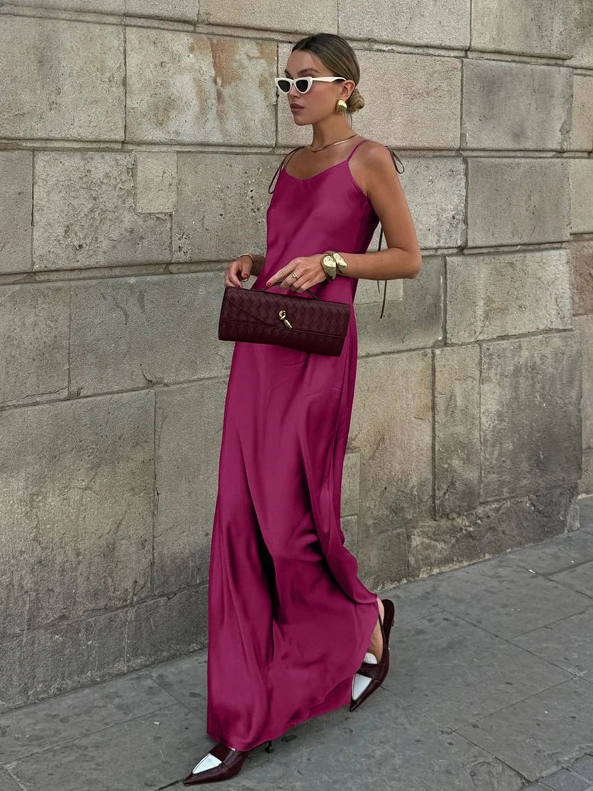 Robe longue fluide en satin Élia