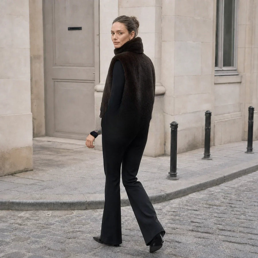 Gilet court col roulé en fausse fourrure Eugénie