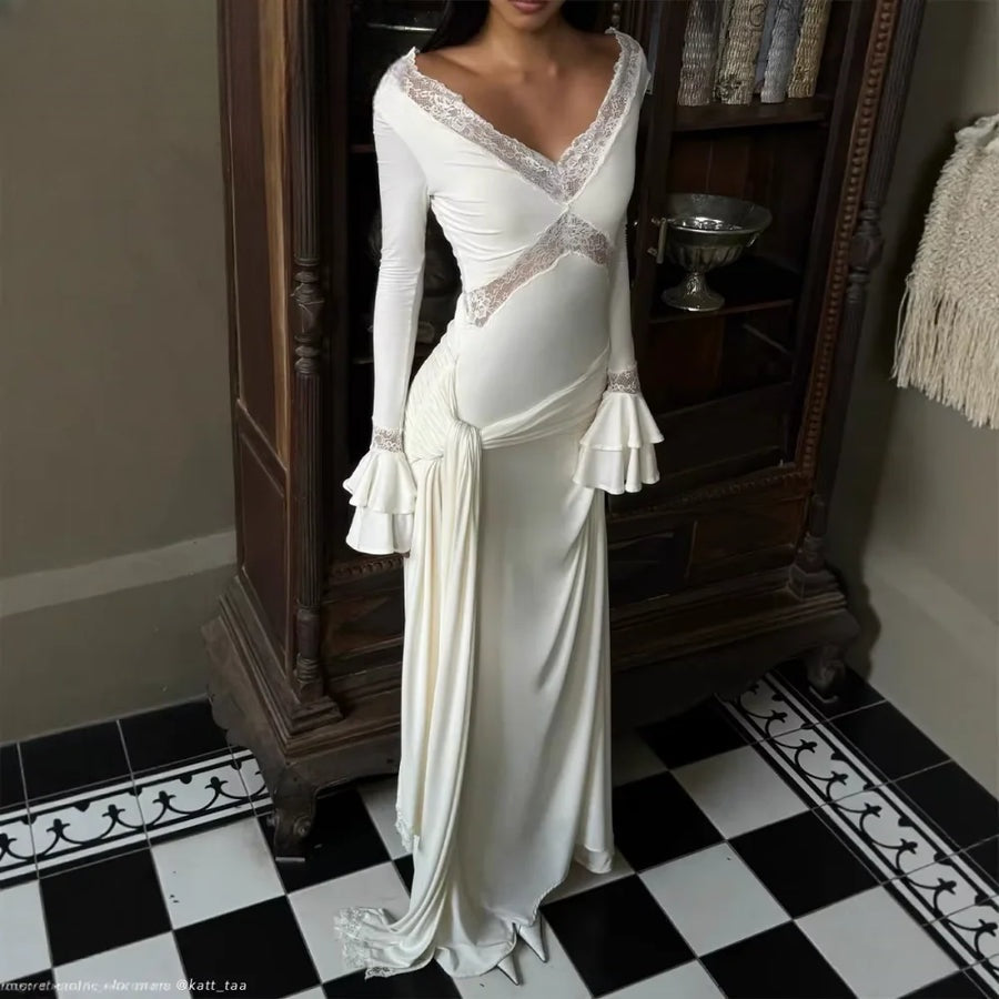 Robe longue col en V profond Ilona