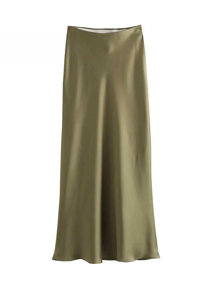 Jupe mi-longue en satin Nicolette