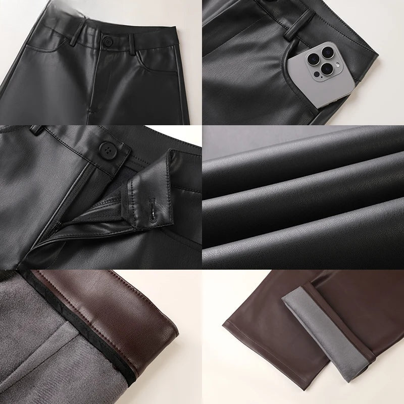 Pantalon large doublé effet cuir Clélia