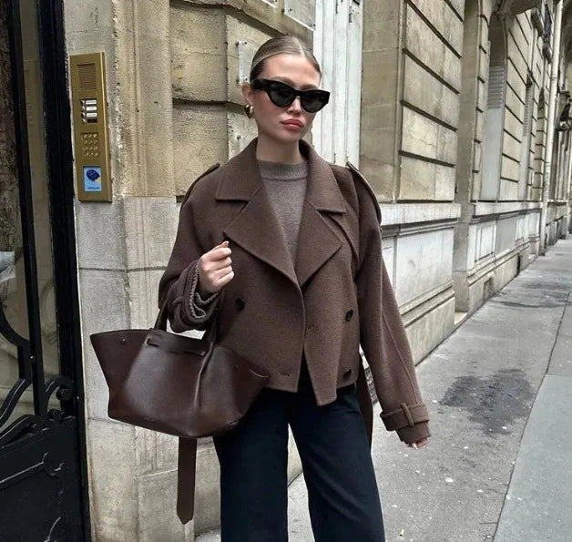 Manteau croisé à col en V Albertine