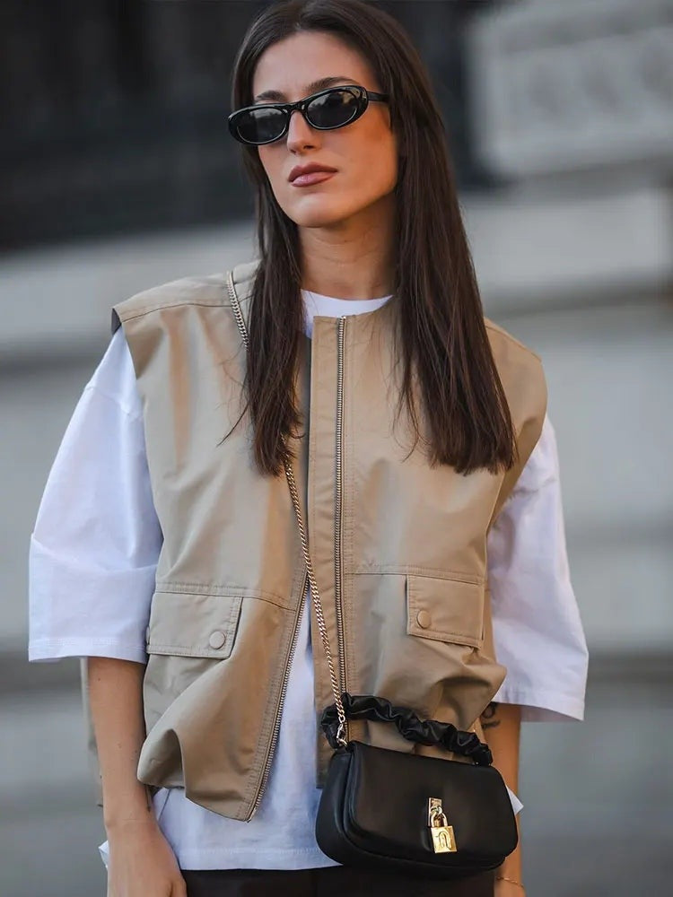 Veste sans manches zippée à poches Clothilde