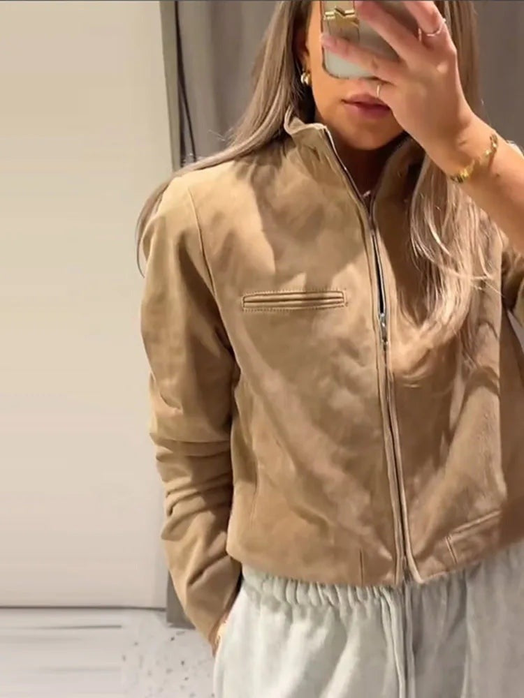 Veste courte effet suède à col montant Éliane